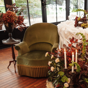 Fauteuil velours à franges